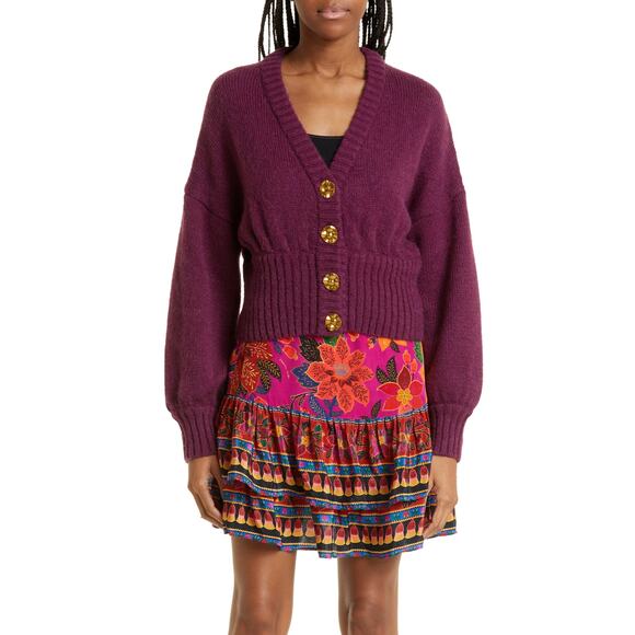 FARM Rio Sweaters - New FARM Rio Bubble Knit Cardigan in Burgundy Women Size S